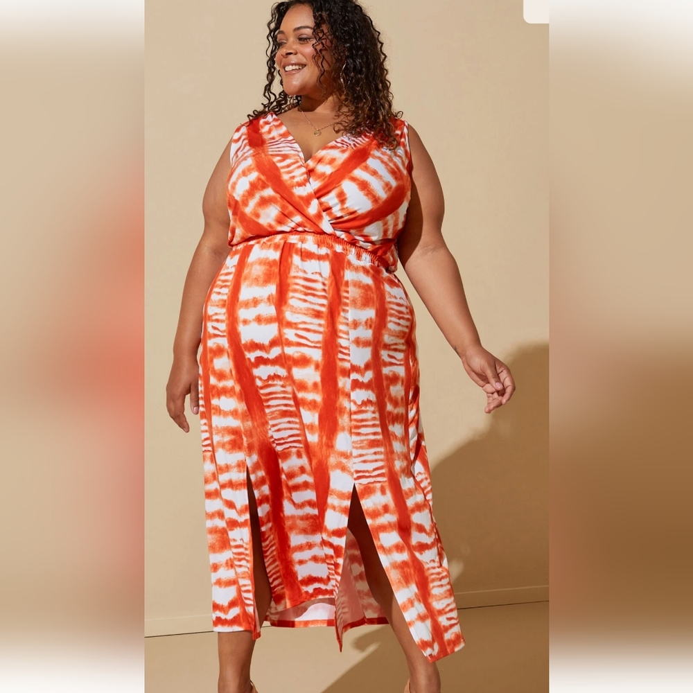 NWT Ashley's Stewart Dye Front Split Maxi Dress in Koi Size 18/20